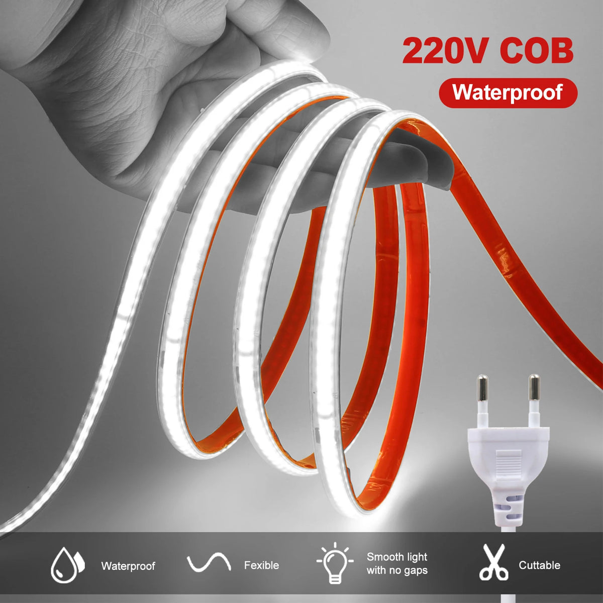 AC COB Strip Waterproof 10cm Cut Home Decor Flexible Ribbon Rope