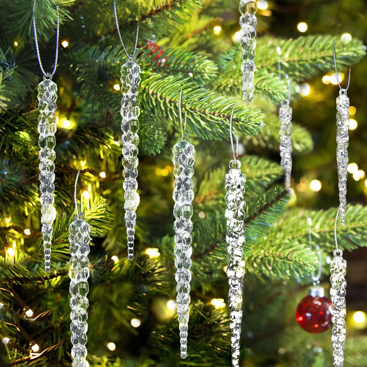 12/48pc 13cm Christmas Icicle Ornaments for Christmas Tree Hanging Crystal Christmas Pendants 5.1" Clear Icicles Xmas Home Decor