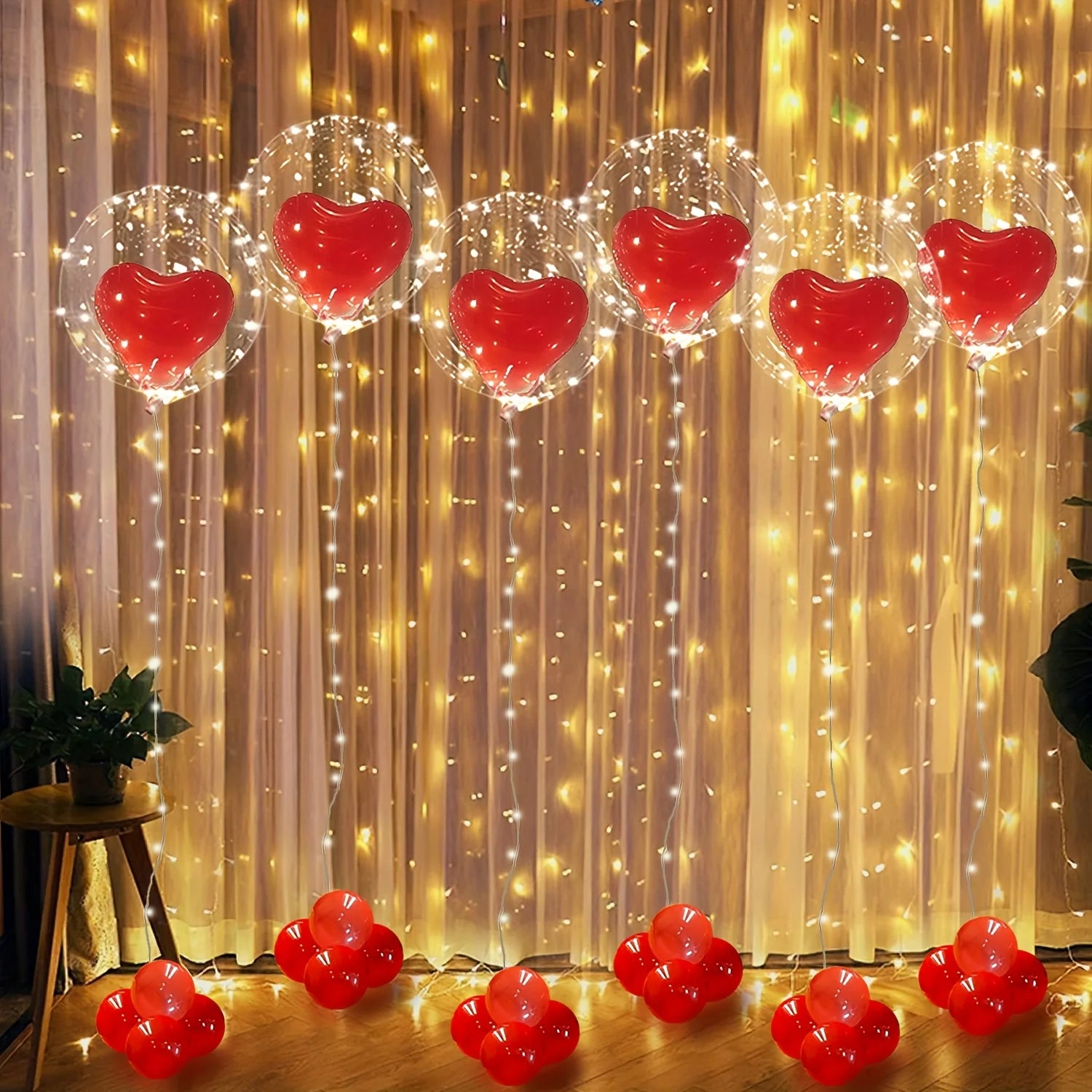 LED luminous light string (excluding battery) transparent bobo balloon red heart-shaped latex balloon luminous party decoration