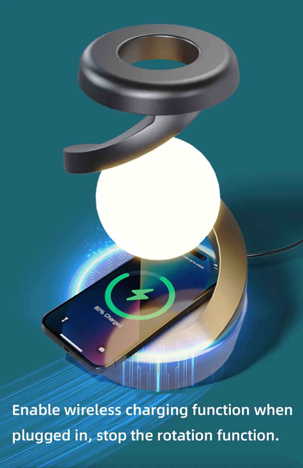 Creative Table Lamp, Rotating Floating lamp, 15W Wireless Charger, Mobile Phone Wireless Charger, RGB Atmosphere Night Light