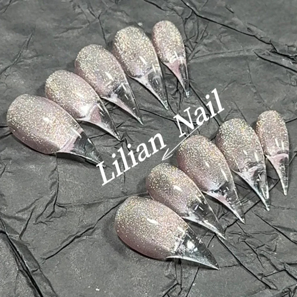 10Pcs Spice Girl Colorful Handmade Full Cover False Nail Y2K Long Dragon Shape Claw Cat Eyes Gradients Reusable Press On Nails