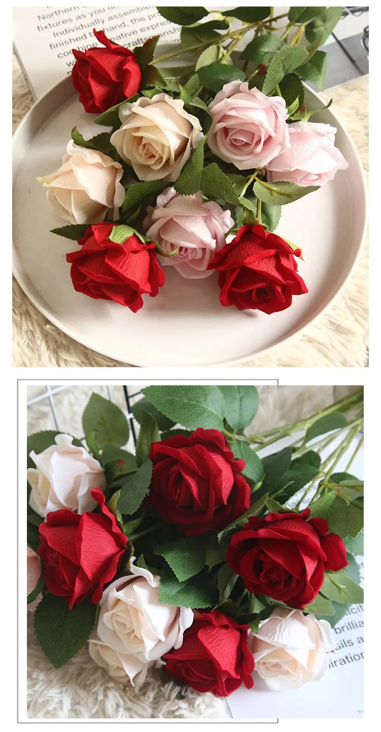 5/10pcs Artificial Flowers Silk Rose Hom Decor Wedding Bridal Bouquet Outdoor Garden Arch Accessory Valentine's Day Diy Gift Box