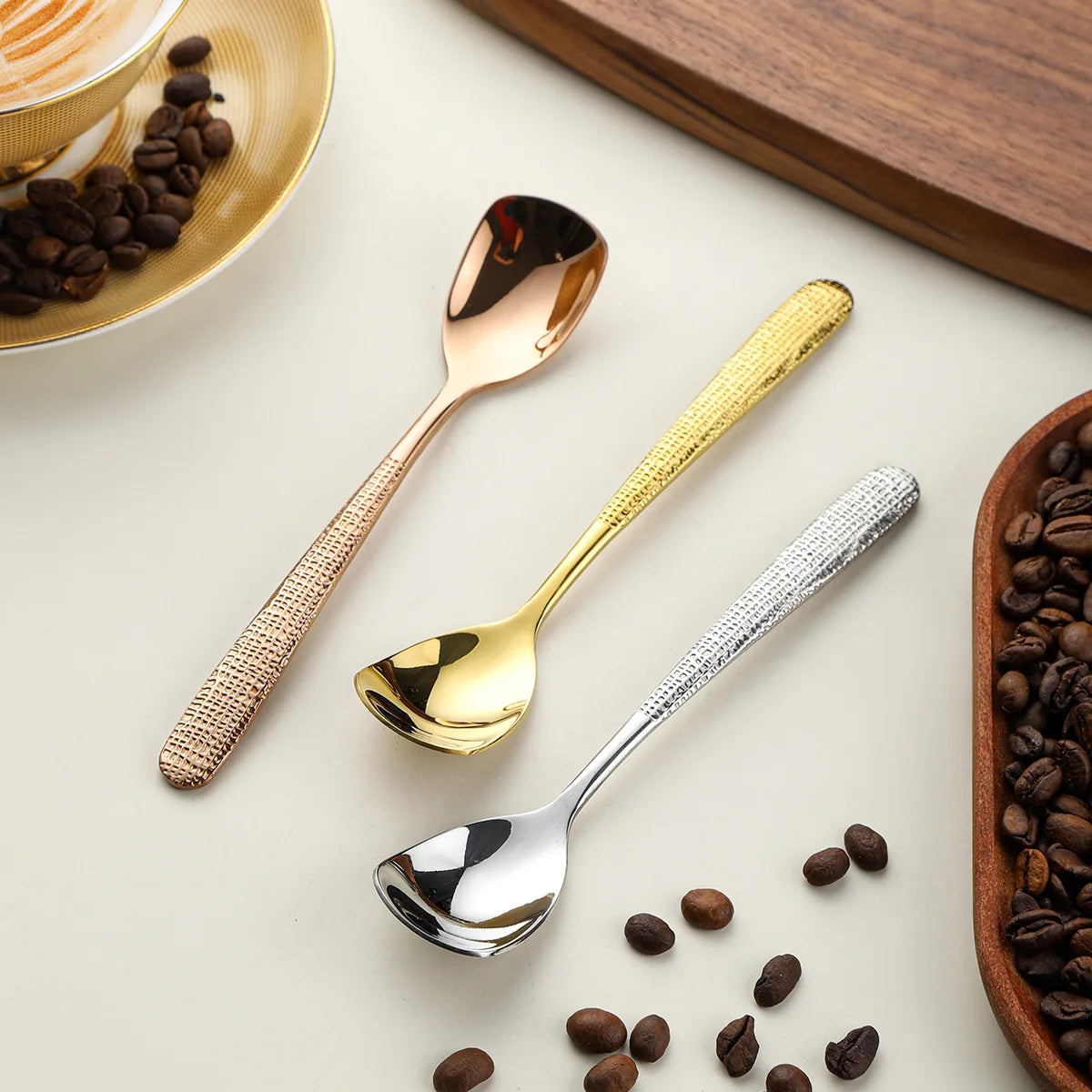 Hammer Patterned Square Stainless Steel Coffee Spoon 304 Dessert