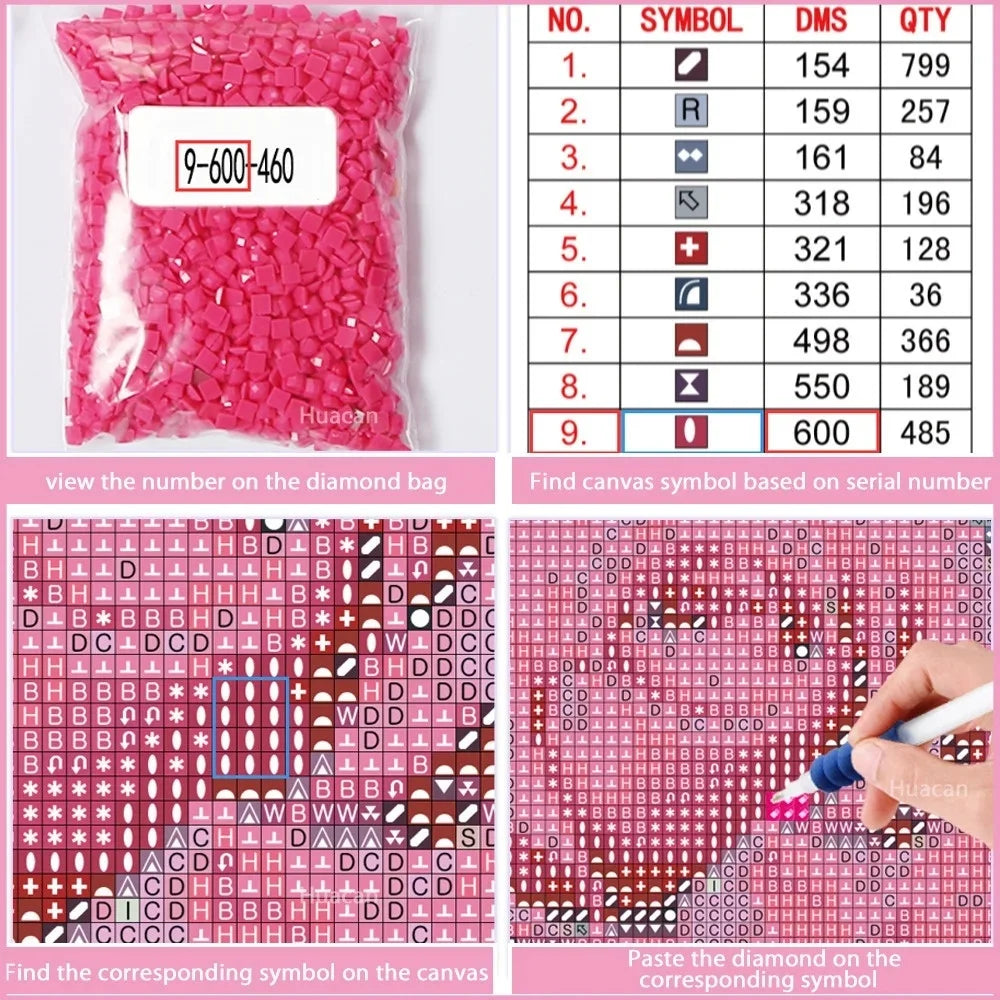 Huacan Diy Diamond Painting Animal Full Drill Embroidery Bird Home Decor Gift Rhinestone Pictures Craft Kit
