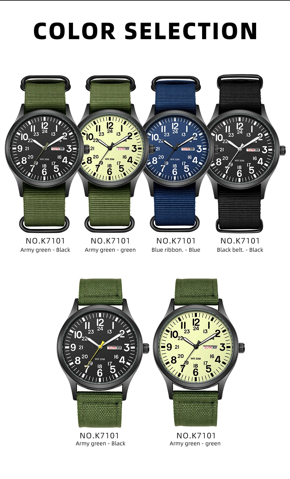 TPW Field Watch Easy Reading Fabric Strap 24 Hours Display Quartz
