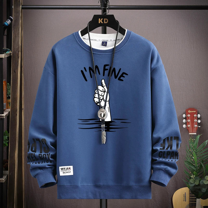 Spring  Autumn Men's Sweatshirt Japan Cartoon Cat Sportswear Long Sleeved O Neck T-shirt  Harajuku High Street Men Clothing 2024