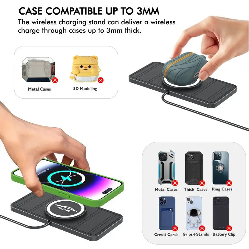 30W Fast Car Wireless Charger Pad for iPhone 15 14 13 12 Samsung Huawei AirPods Phone Non-slip Quick Car Wireless Charging Stand
