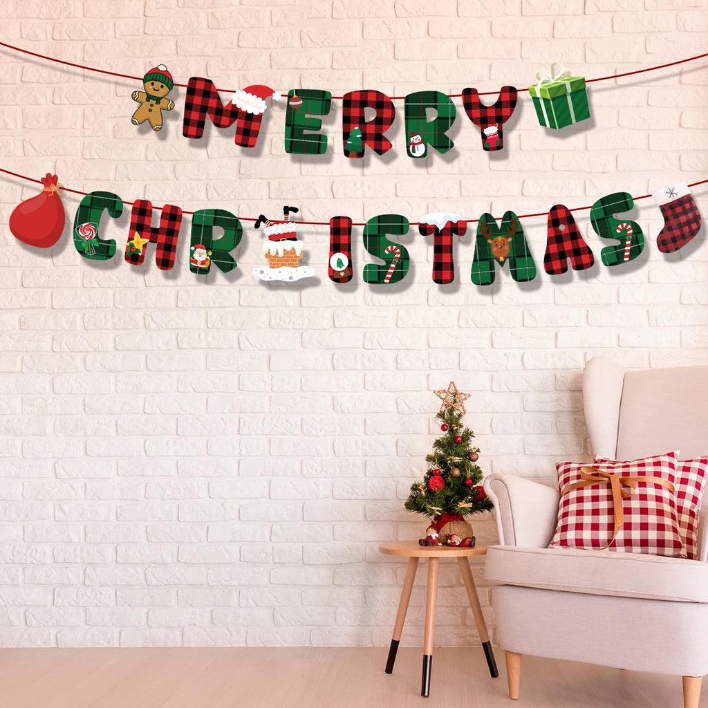 1Pcs Merry Christmas Hanging Garland Banner Paper Santa Snowman Christmas Stocking Christmas New Year Home Party Decoration