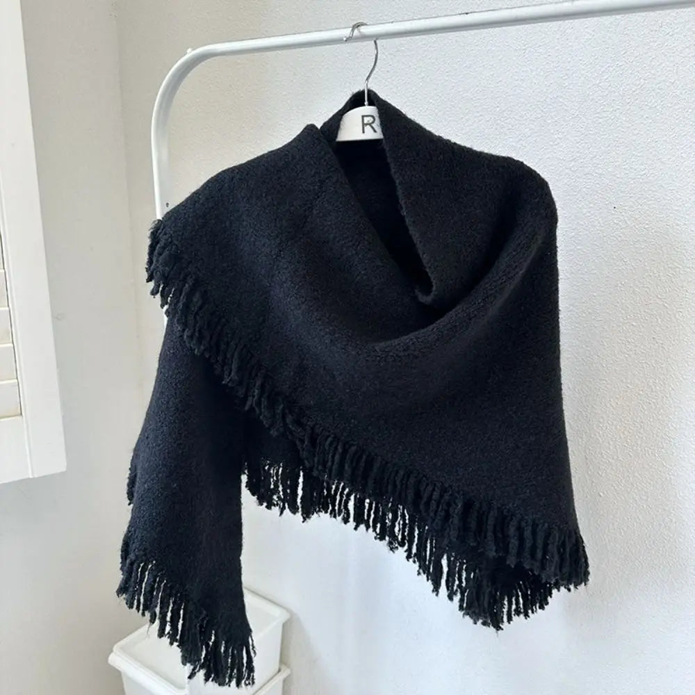 High Quality Winter Triangle Shawl Versatile Tassel Knitted Shawl Wraps Thickned Cold Proof Blanket Scarf for Women