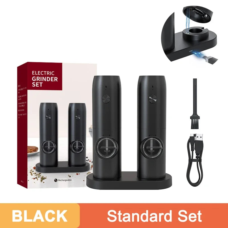 Electric Salt Pepper Grinder Set USB Rechargeable Automatic Spice Mill with LED Light Adjustable Coarseness Kitchen Gadget