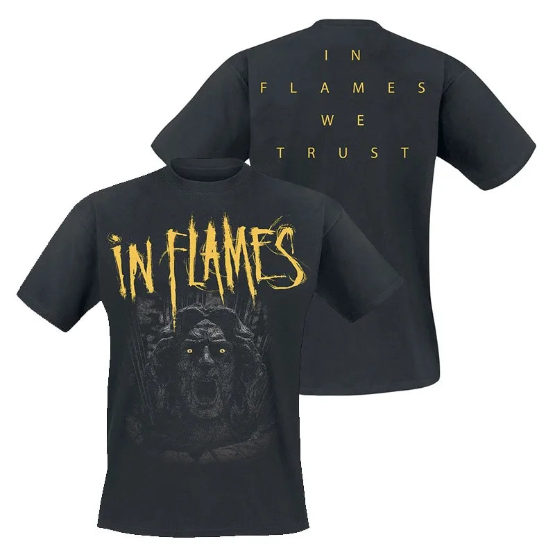 Y2k in Flames Band's Swedish Metal Rock Men's Short-sleeved Pure Cotton Printed T-shirt From An American/European Trendy Brand