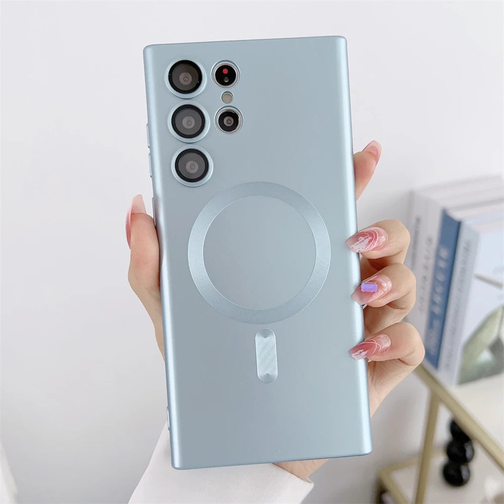 Metal Matte For Magsafe Magnetic Wireless Charger Case for Samsung S25 S24 S23 Ultra S22 Plus S21 Shockproof Soft Silicone Cover