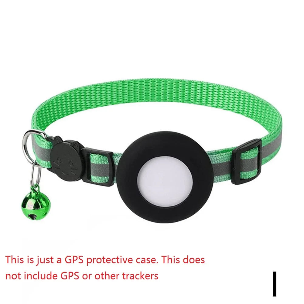 Pet Cat GPS Protective Sleeve With Bell Cute Reflective Cat Collar Address Night Tracking Cover Anti-Lost Cat Necklace