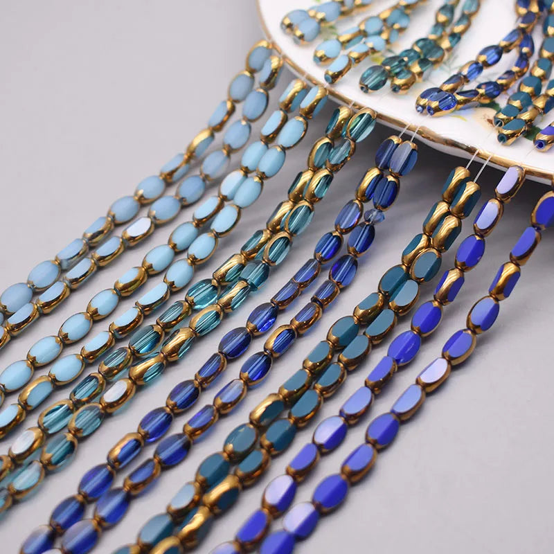 4x7mm 50pcs/lot Briolette Oval Glass Beads Plating Gold Color