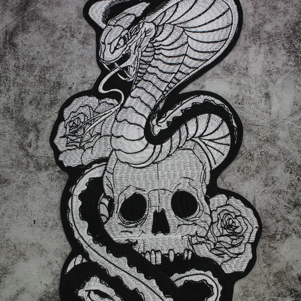 Large Skull Snake flower Biker Patches Iron on Embroidery Back Applique Jackets DIY Motorcycle Patch for Clothing Punk  Badge