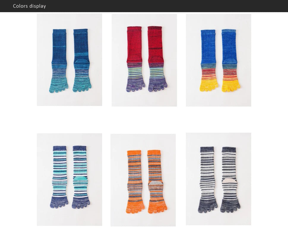 1/6 Pairs Man Toe Socks Long Plus Large Size Cotton Colorful Striped Compression Sport Fitness Happy 5 Finger Calf Socks EU40-46