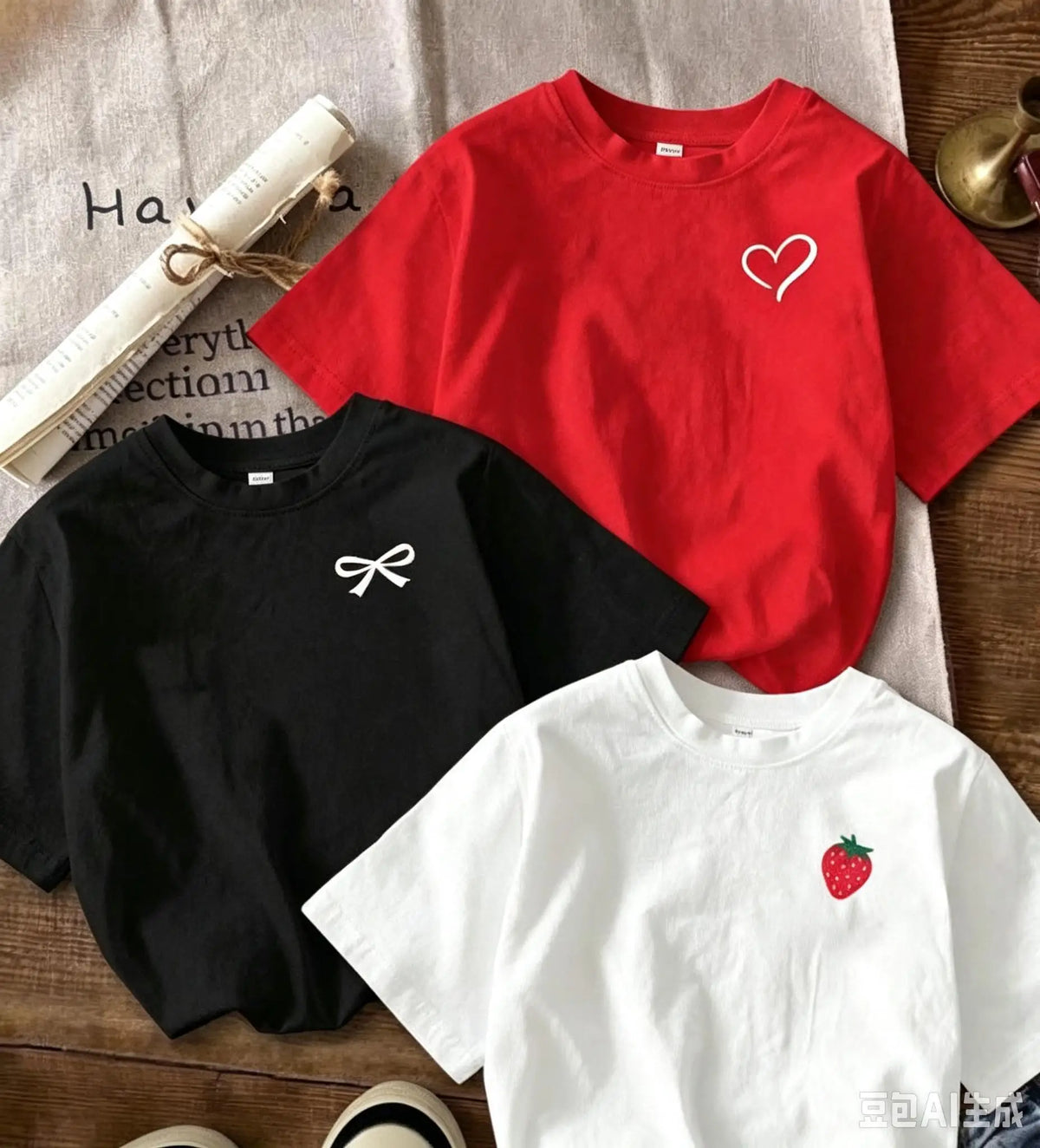 Multi Pack Women Summer Tops Sweet Bowknot Strawberry Graphic