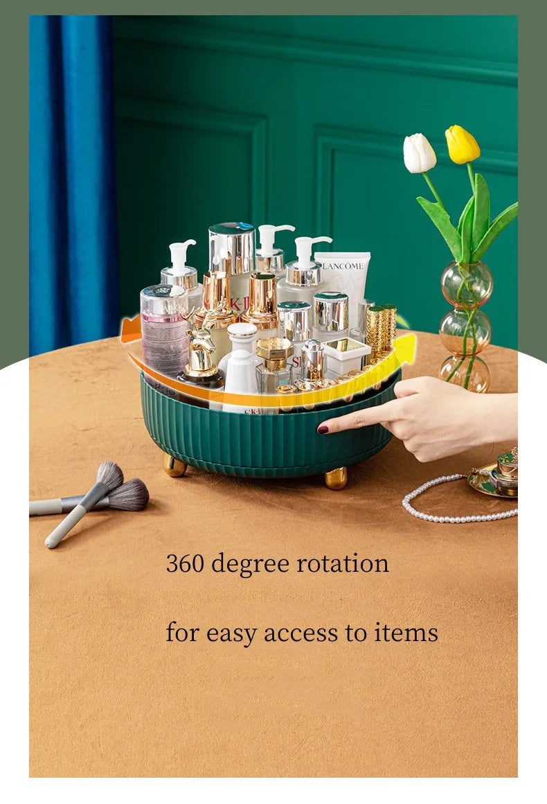 360 Degree Rotating Makeup Organizer Desktop Storage Box For Perfume Lipstick Skin Care Products Cosmetic Fruit Seasoning Holder