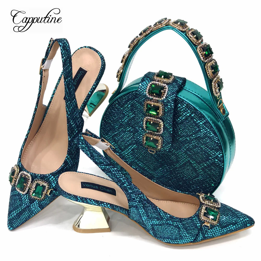 Wine Women Shoes And Bag Set Luxury African Ladies