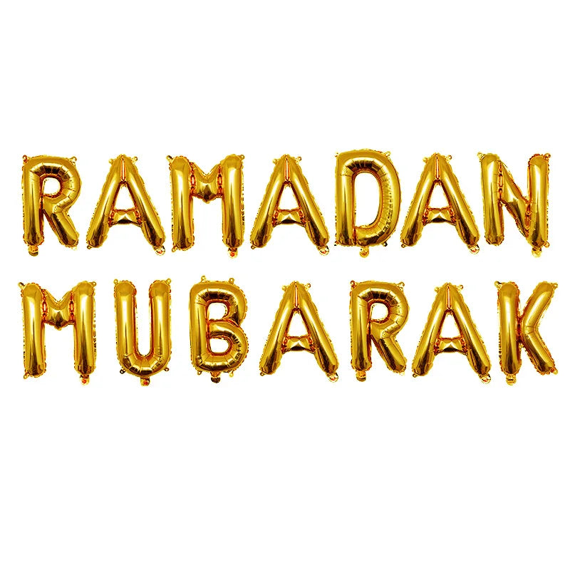 1set 16inch Umrah Mubarak Hang Letter Balloons Muslim Islamic Party Decorations Foil Ballon Ramadan Bunting Party Decorations