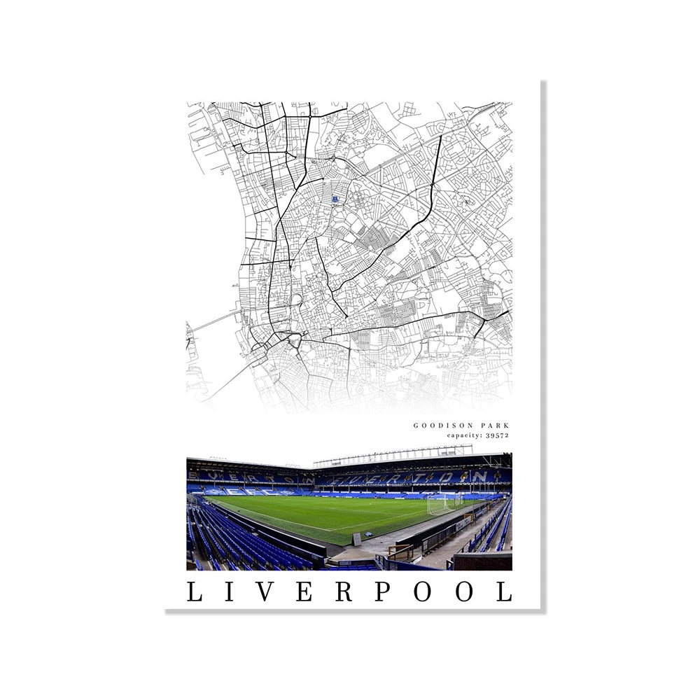 Football Poster Clubs Map Liverpool Manchester Football Stadium Poster Wall Art Canvas Painting for Living Room Home Decor