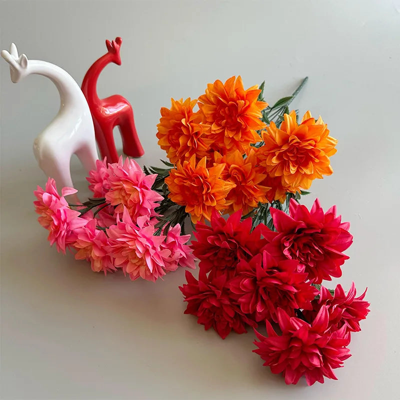 Artificial Dahlia Flowers Bouquet of 7-Heads Fake Flowers for Wedding Desk Room Party Bouquet Table Centerpiece Home Decorations