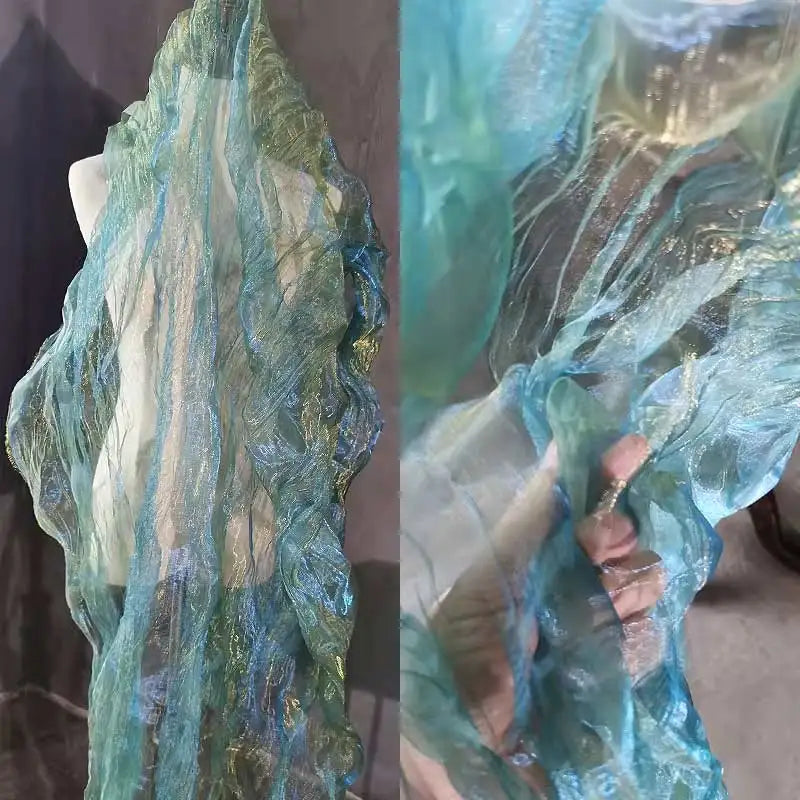 Ocean Wave Organza original irregular pressed pleated laser gradient fabric Lace pleated clothing designer fabric