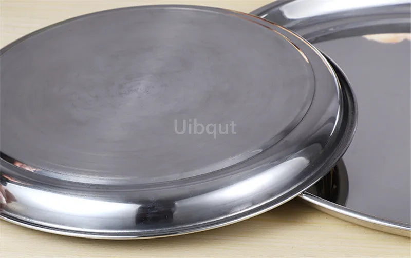 Thick Stainless Steel Plate round Large Disc Flat Bottom Shallow tray Extra Large Fish Head fruite meat Plate Restaurant Hotel