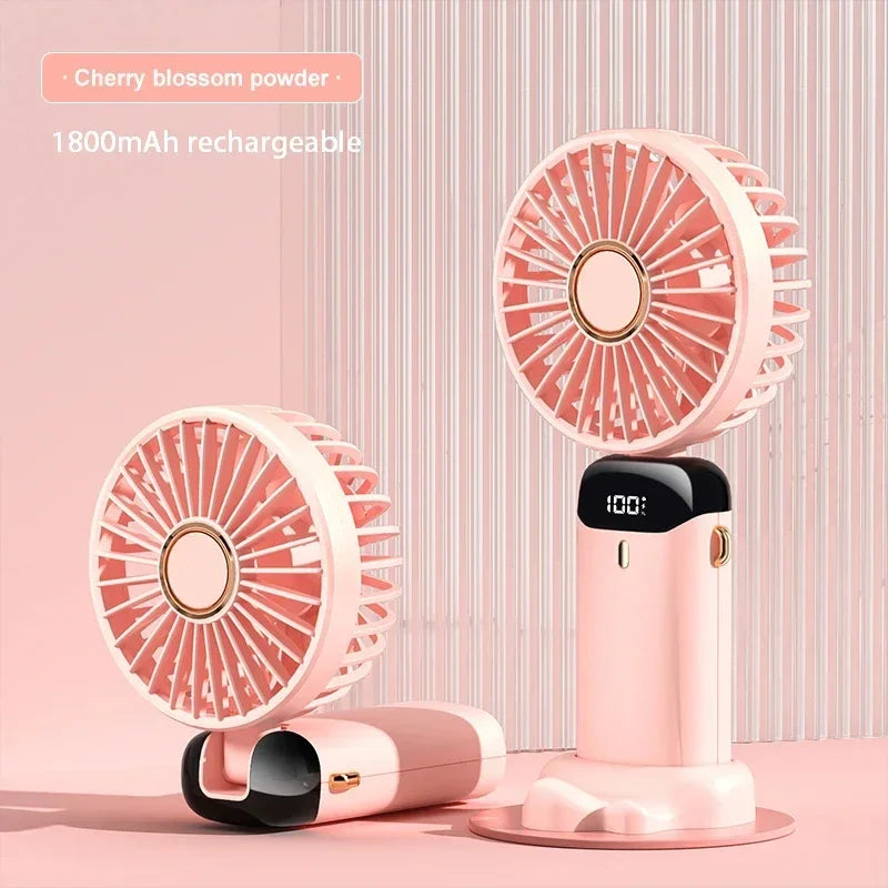 Portable Neck Fan with LED Display & Phone Stand – 1800mAh Rechargeable