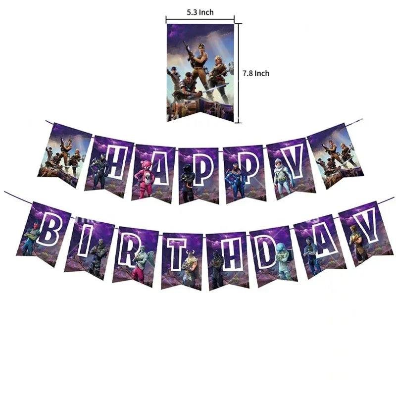 Fortnite Balloons Shooting Game Ballons Boy Girl Happy Birthday Banner Party Decoration Alpaca Llama Tableware Cake Topper Toy