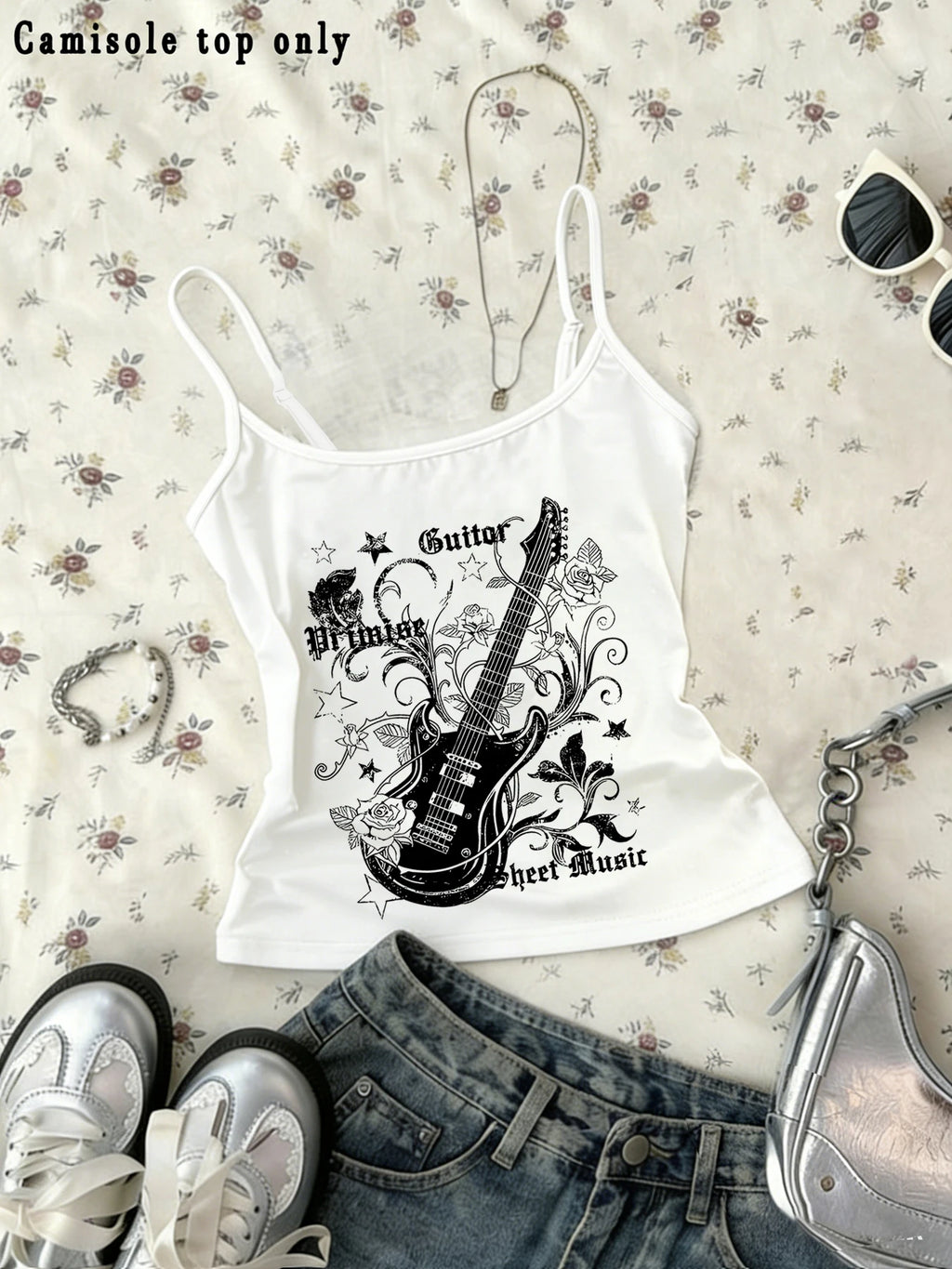 Y2K Fashion Print Camisole Adjustable Shoulder Straps Top 220g/m²