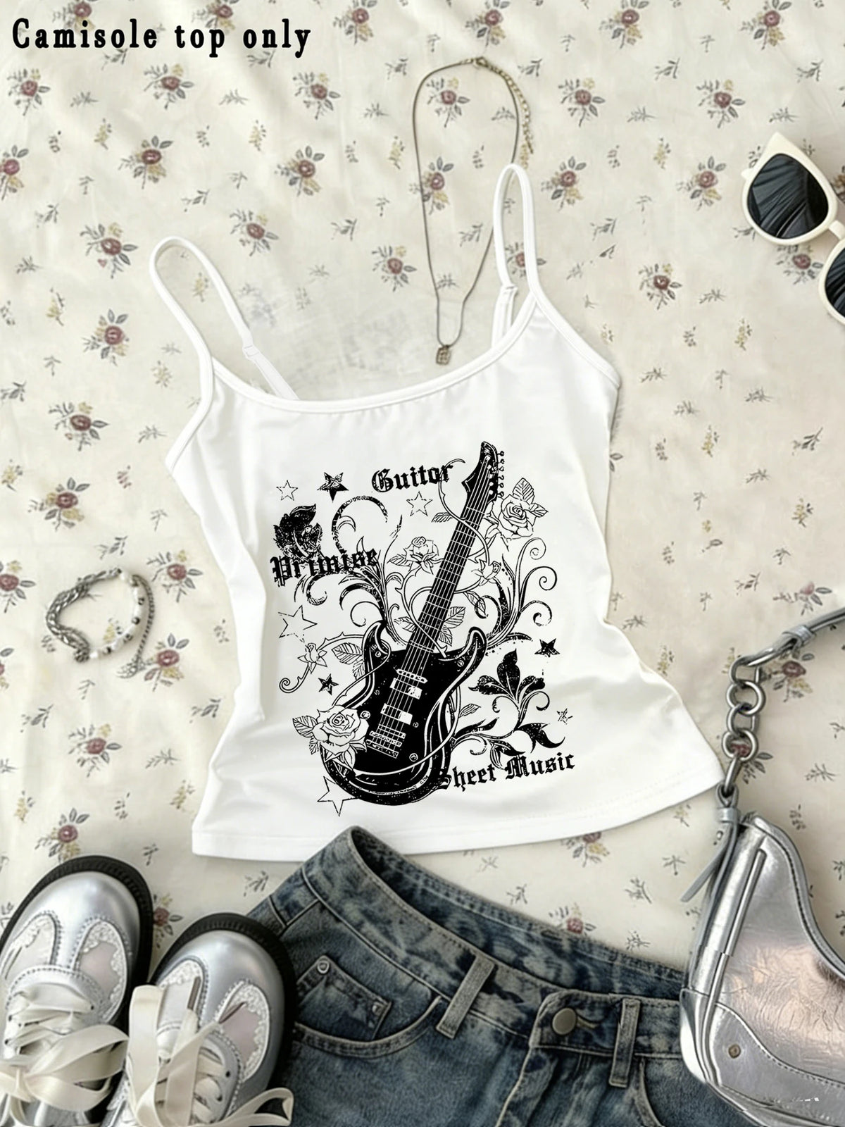 Y2K Fashion Print Camisole Adjustable Shoulder Straps Top 220g/m²
