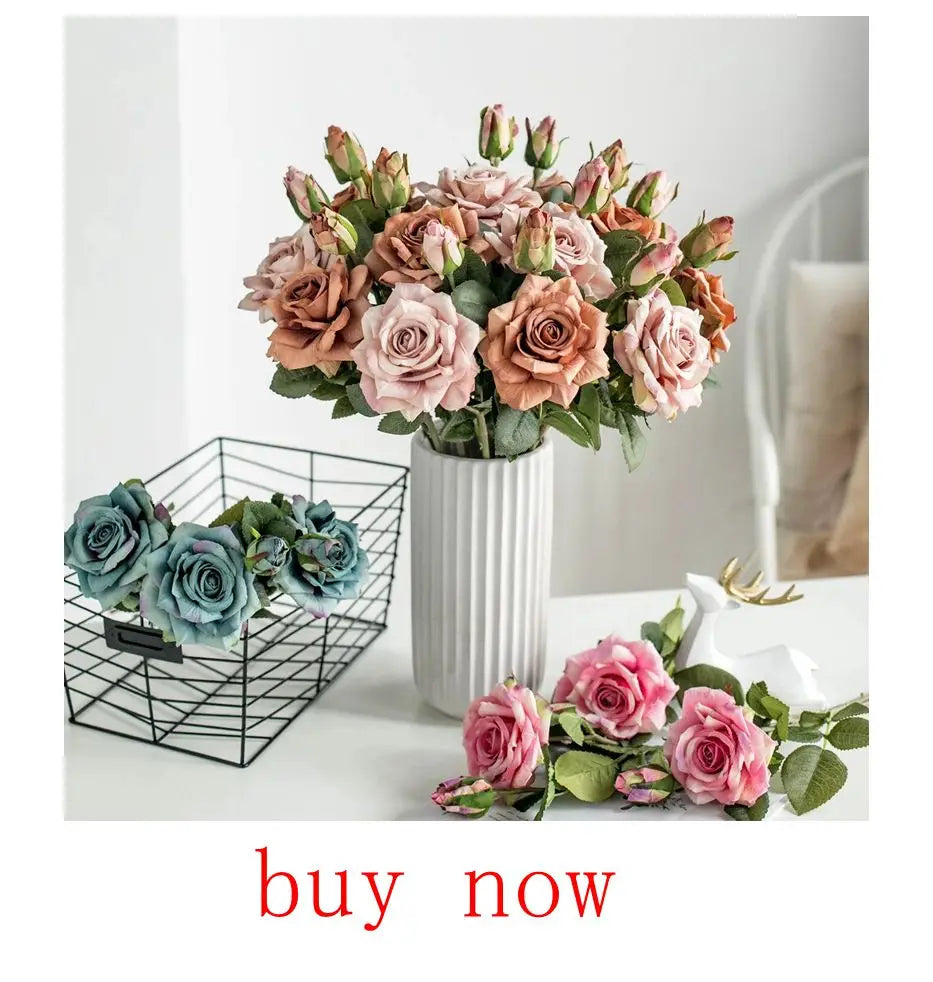5/10pcs Artificial Flowers Silk Rose Hom Decor Wedding Bridal Bouquet Outdoor Garden Arch Accessory Valentine's Day Diy Gift Box