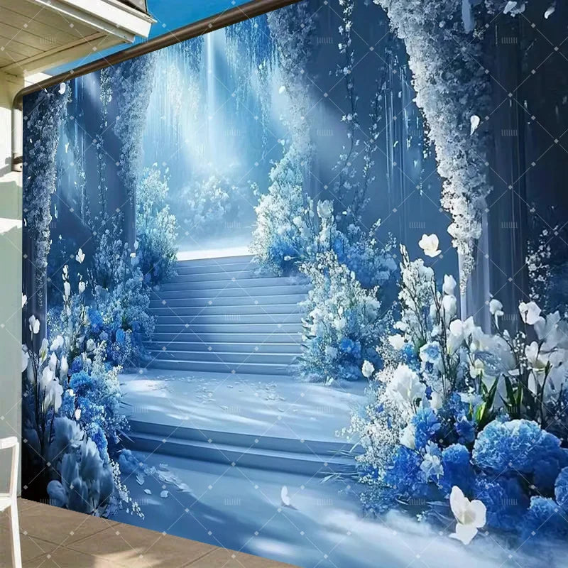 Blue Wedding Theme Party Decoration Backdrop Flower Butterfly