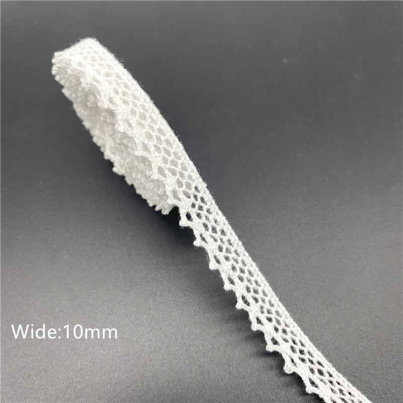 10mm-50mm 2yards White 100%Cotton Lace Ribbon For Apparel Sewing Fabric Trim Cotton Crocheted Lace Ribbon Handmade Accessories