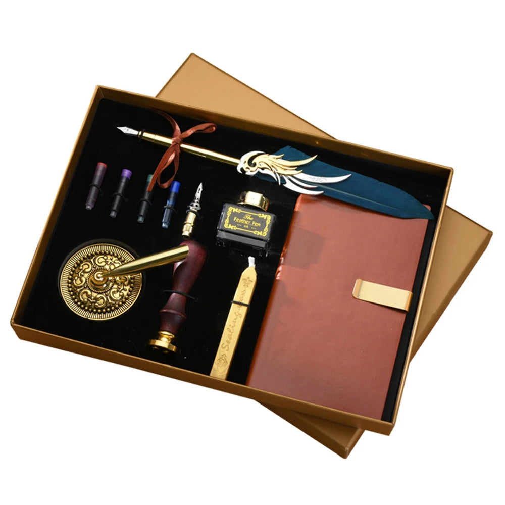 Quill Pen and Ink Set Retro Feather Dip Ink