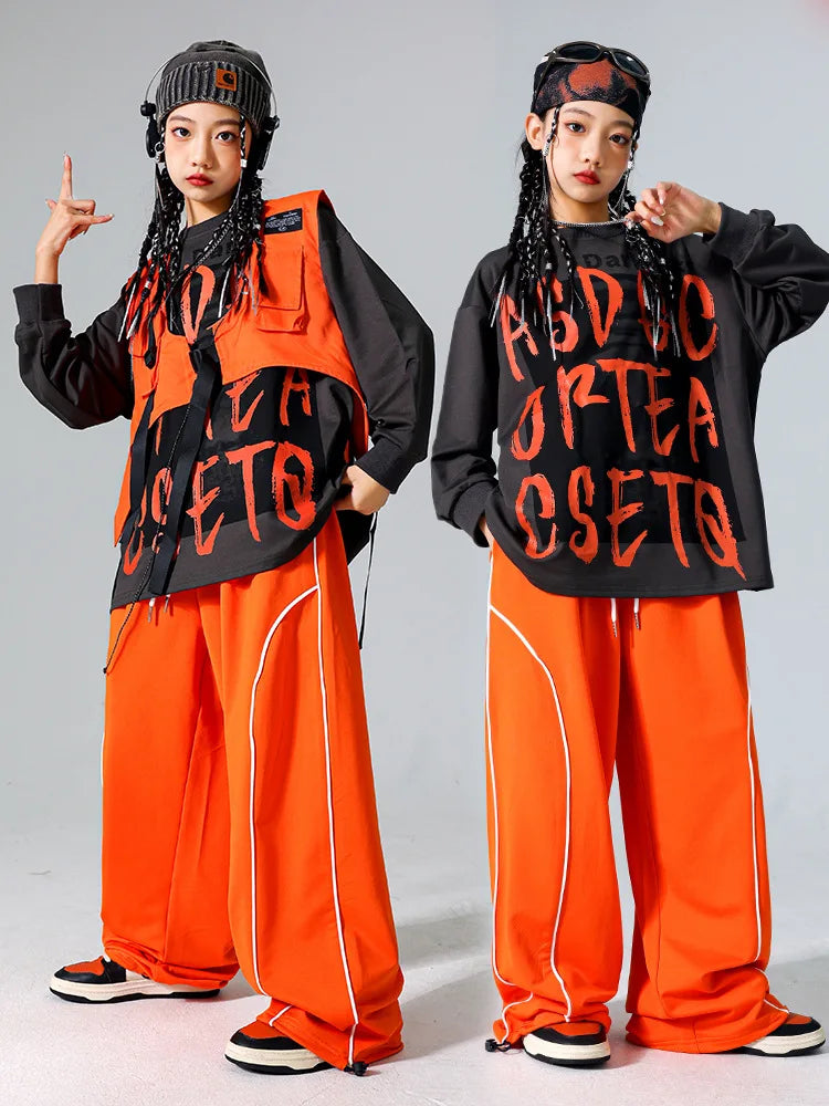 Boys Hip Hop Cool Sweatshirt Vest Cargo Pants Girls Fashion Jazz Street Dance Costume Children Clothes Set Kids K-pop Streetwear