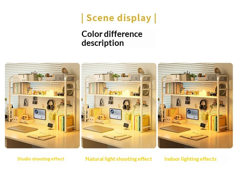 Iron Desktop Pegboard Bookshelf Multi Tier Desk Organizer Storage Shelf Student Computer Workstation Tidy Rack Cabinet Furniture