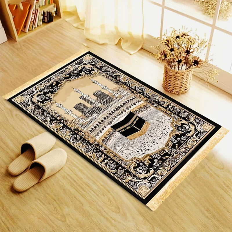 VIKAMA Solemn Black and Gold Religious Prayer Rug Comfortable, Soft, Warm and Non-Slip Home Worship Activity Prayer Mat