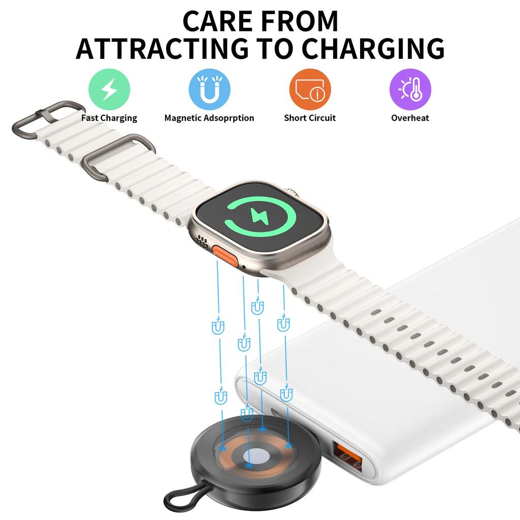 USB C Portable Watch Magnetic Wireless Charger For Apple Watch Ultra 2 3 4 5 6 7 8 9 SE Samsung Galaxy 6 Classic 5 Pro 4 Active