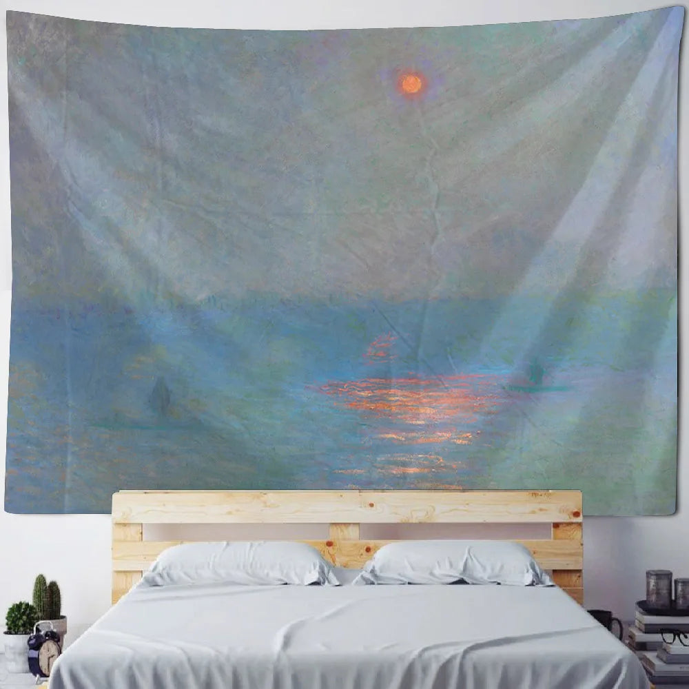 French Monet oil painting tapestry home landscape painting art wall hanging room decoration yoga mat sofa blanket bed sheet