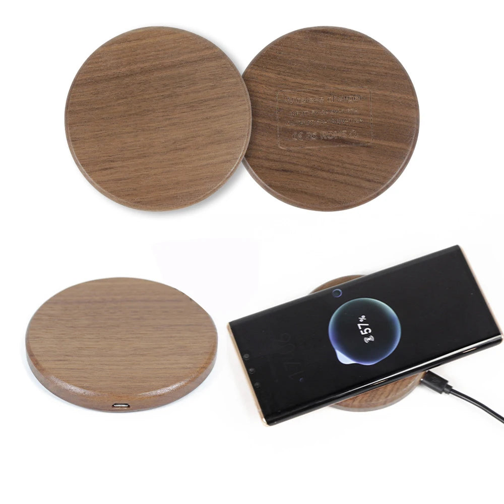 10W 15W Wireless Charger Walnut Wood Grain Slim Wireless Charging for iPhone 17 16 15 14 13 Pro Max S25 S26 FE Ultra Charger Pad