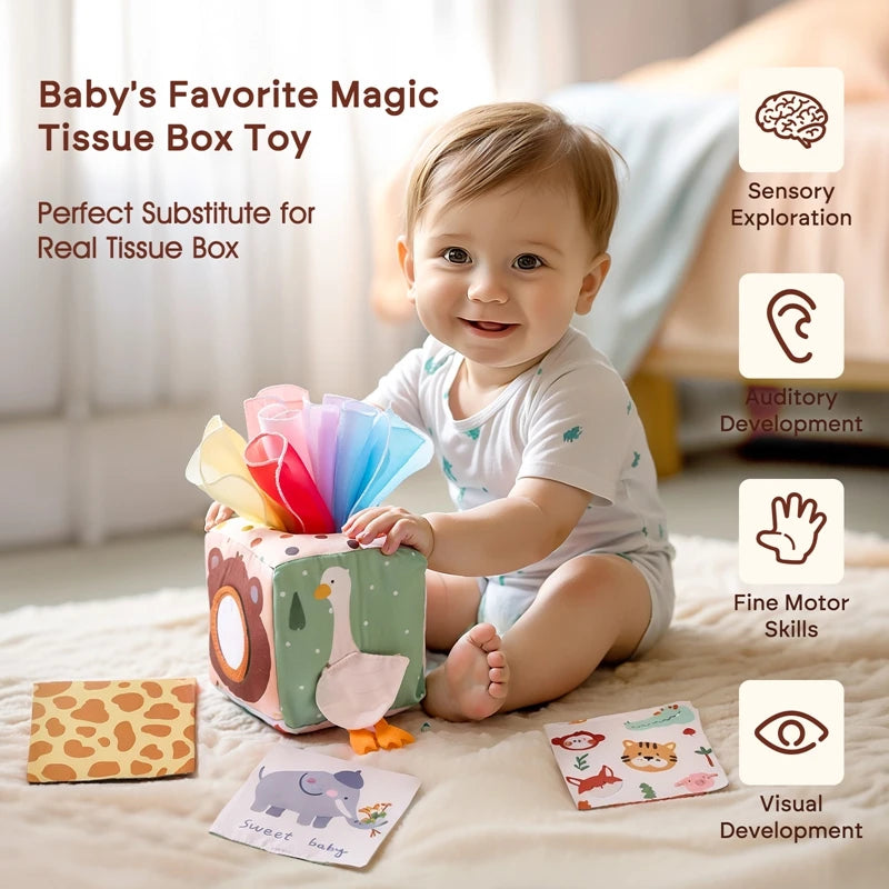 Montessori Cloths Toys Magic Cotton Animal Tissue Box Kids