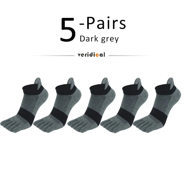 5 Pairs Five Finger Ankle Sport Socks Cotton Mens Striped Mesh Breathable Shaping Anti Friction No Show Socks With Toes EUR39-46