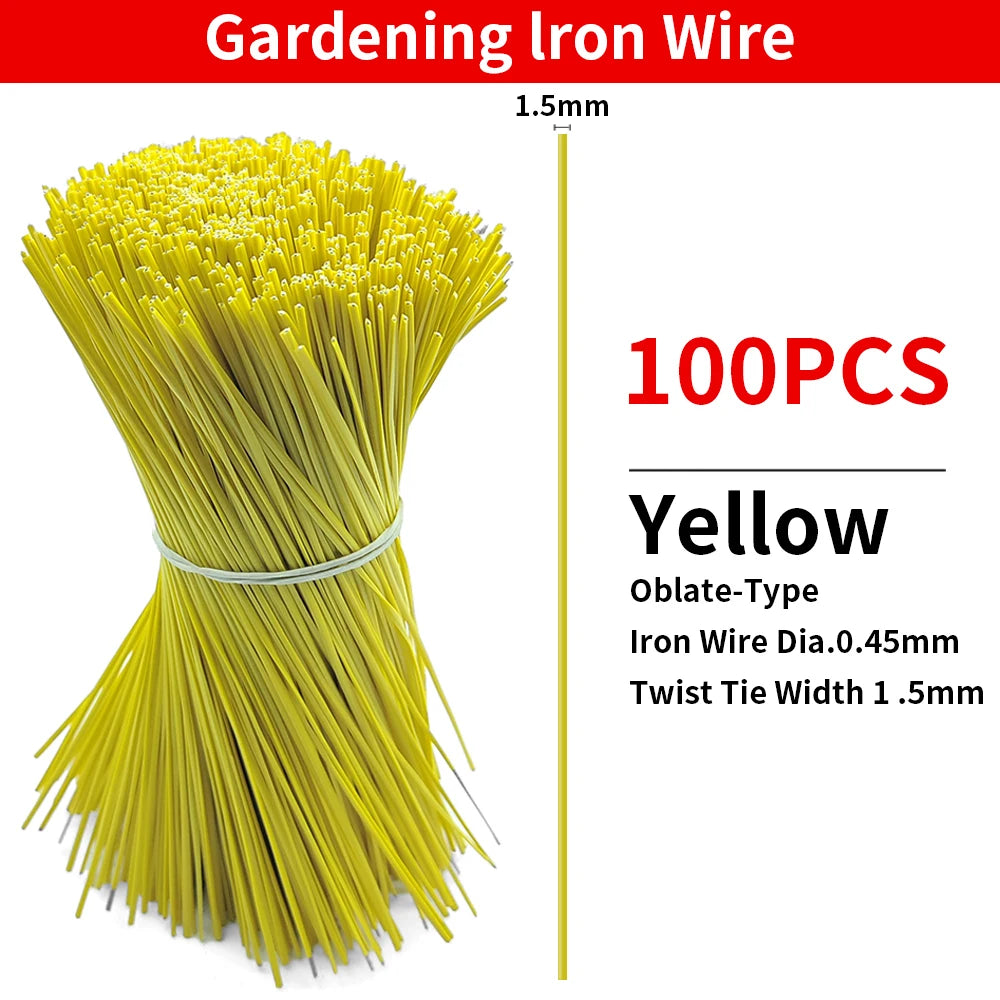 100PCS Gardening Cable Ties Reusable Oblate Iron Wire Twist Tie for Flower Plant Climbing Vines Multifunction Coated Fix Strings