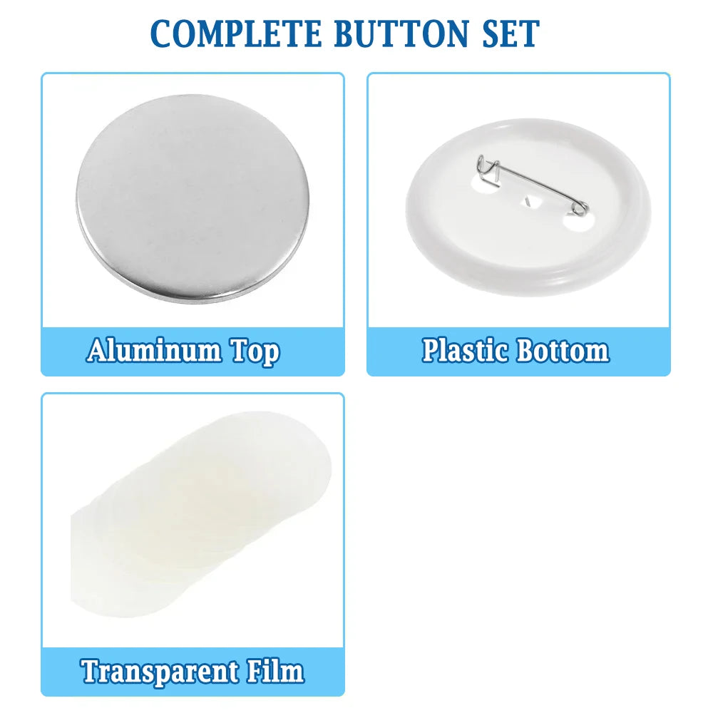 500Pcs Round Button Badge Parts Material 25mm 37mm 44mm 58mm DIY Badge Supplies Aluminum Top Plastic Clip Bottom & Plastic Film