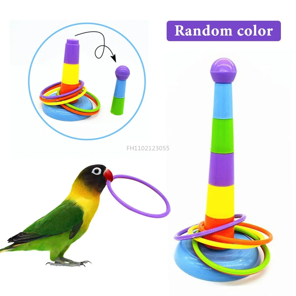 Parrot Bird Parrot Bite Chewing Toy Pet Bird Swing Ball Standing Toy Plastic Rings Training Intelligence Toy Ferrule Decor