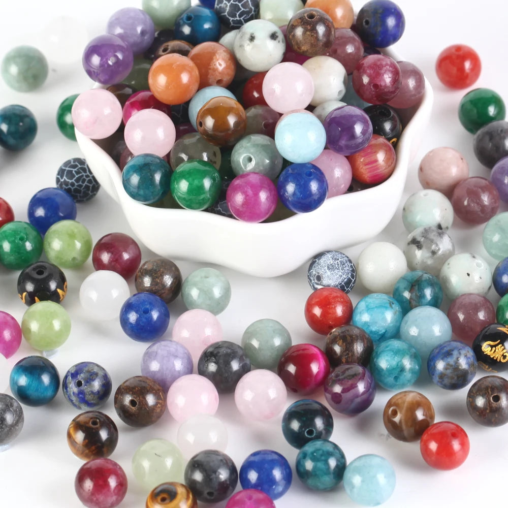 4-12MM Natural Stone Beads Lava Amethyst Tiger Eye Quartz