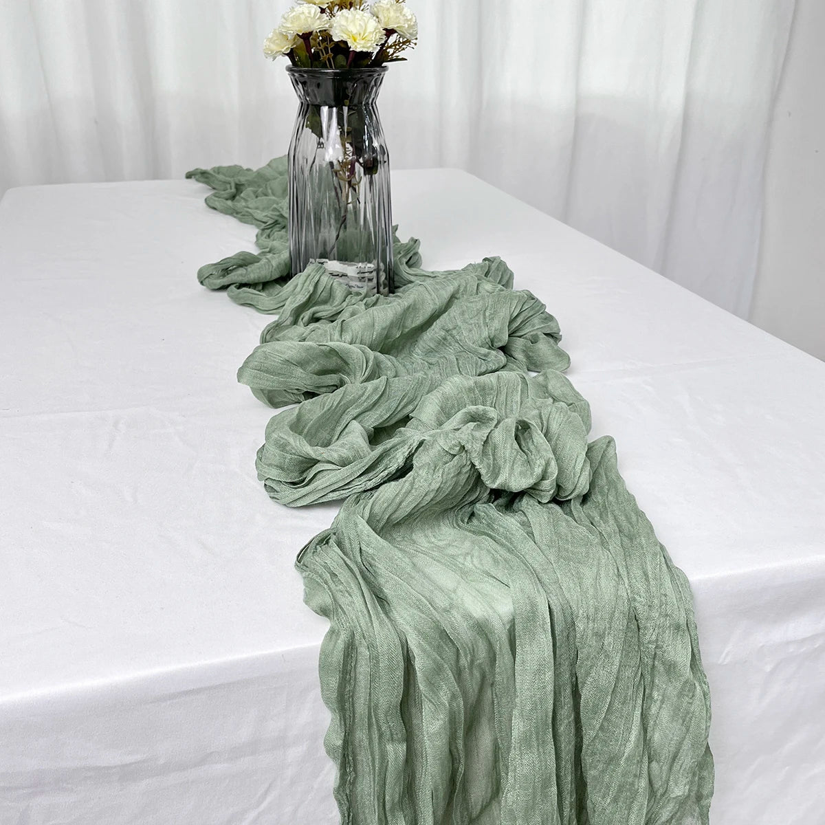 Wedding Pink Gauze Table Runner Semi-Sheer Vintage Cheesecloth Table Setting Dining Party Christmas Banquets Arches Cake Decor