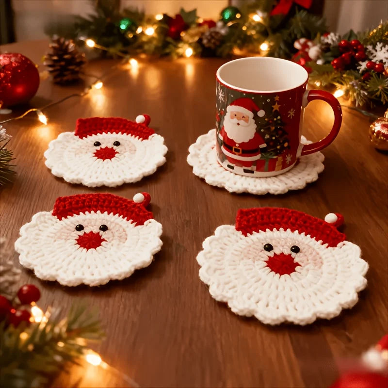 2/4pcs Handmade Crochet Santa Claus Coasters Durable Fabric Drink